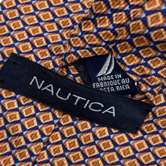 Nautica Silk Tie Geometric Orange Blue Diamonds - Picture 4 of 7